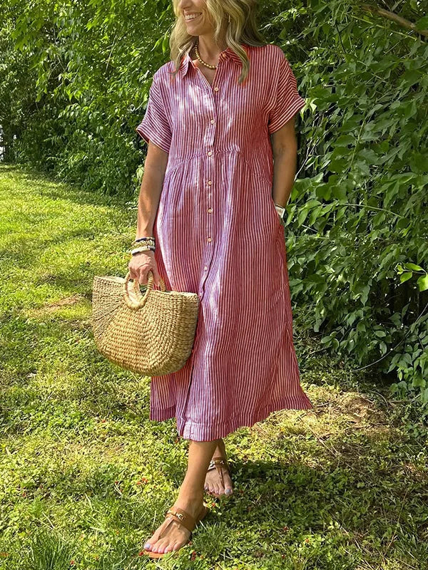 Emma – Women Striped Button-Up Midi Dress - Image 10