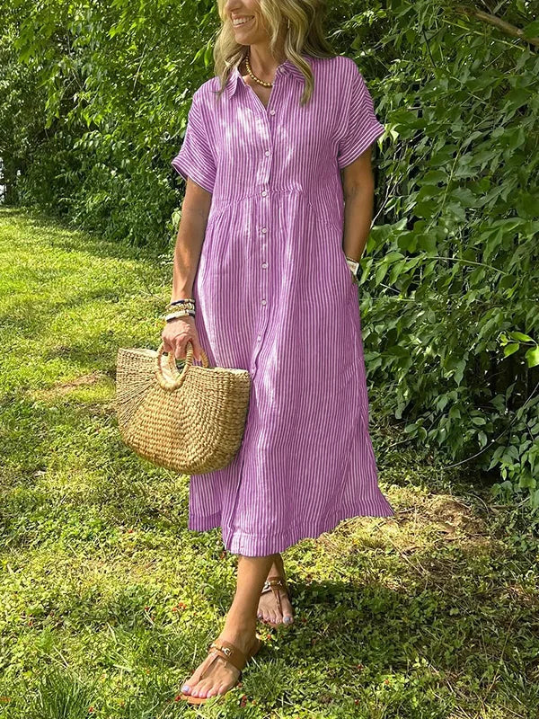 Emma – Women Striped Button-Up Midi Dress - Image 12
