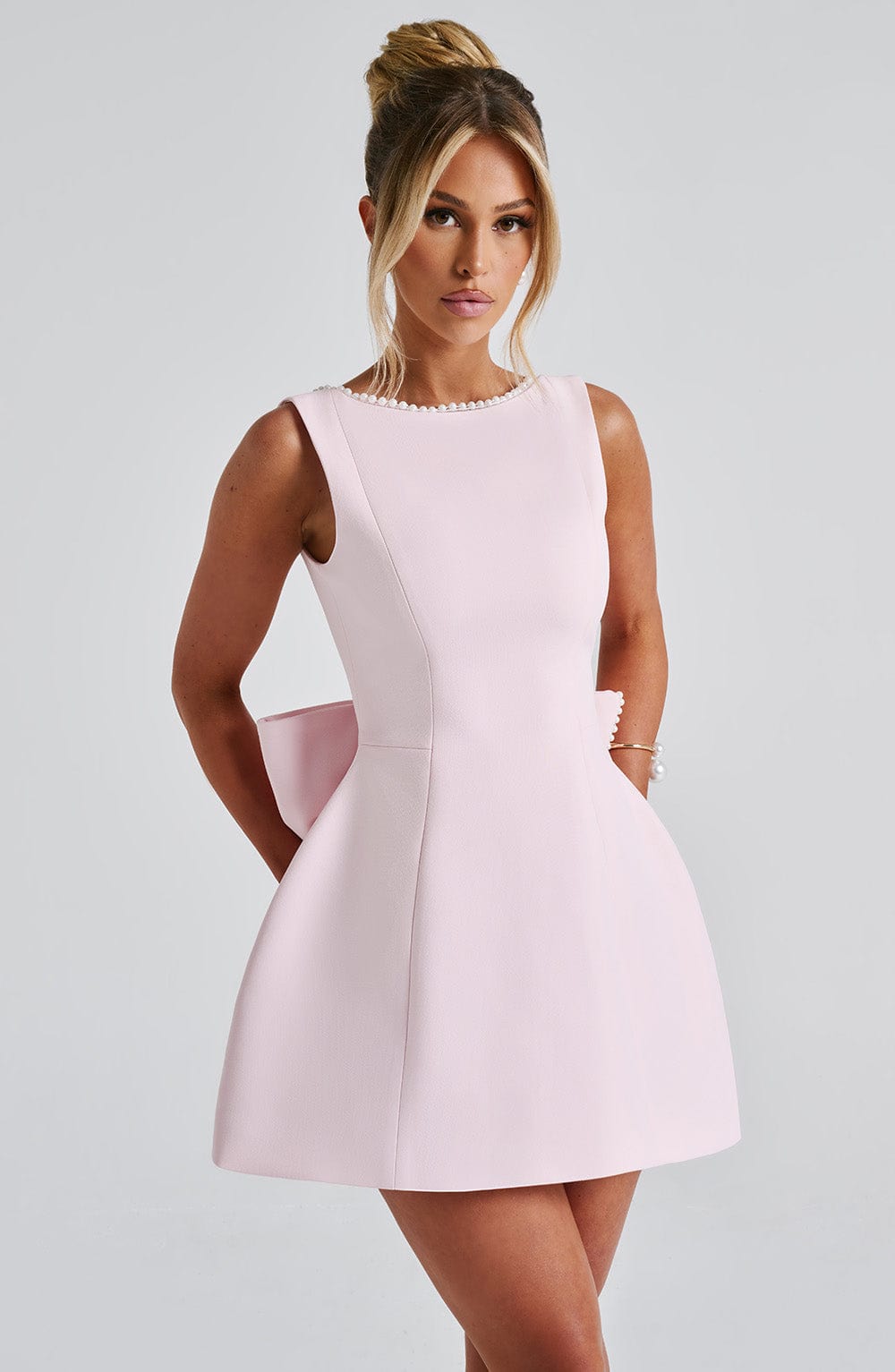 Riley – Women Elegant Bow Detail Mini Dress - Image 2
