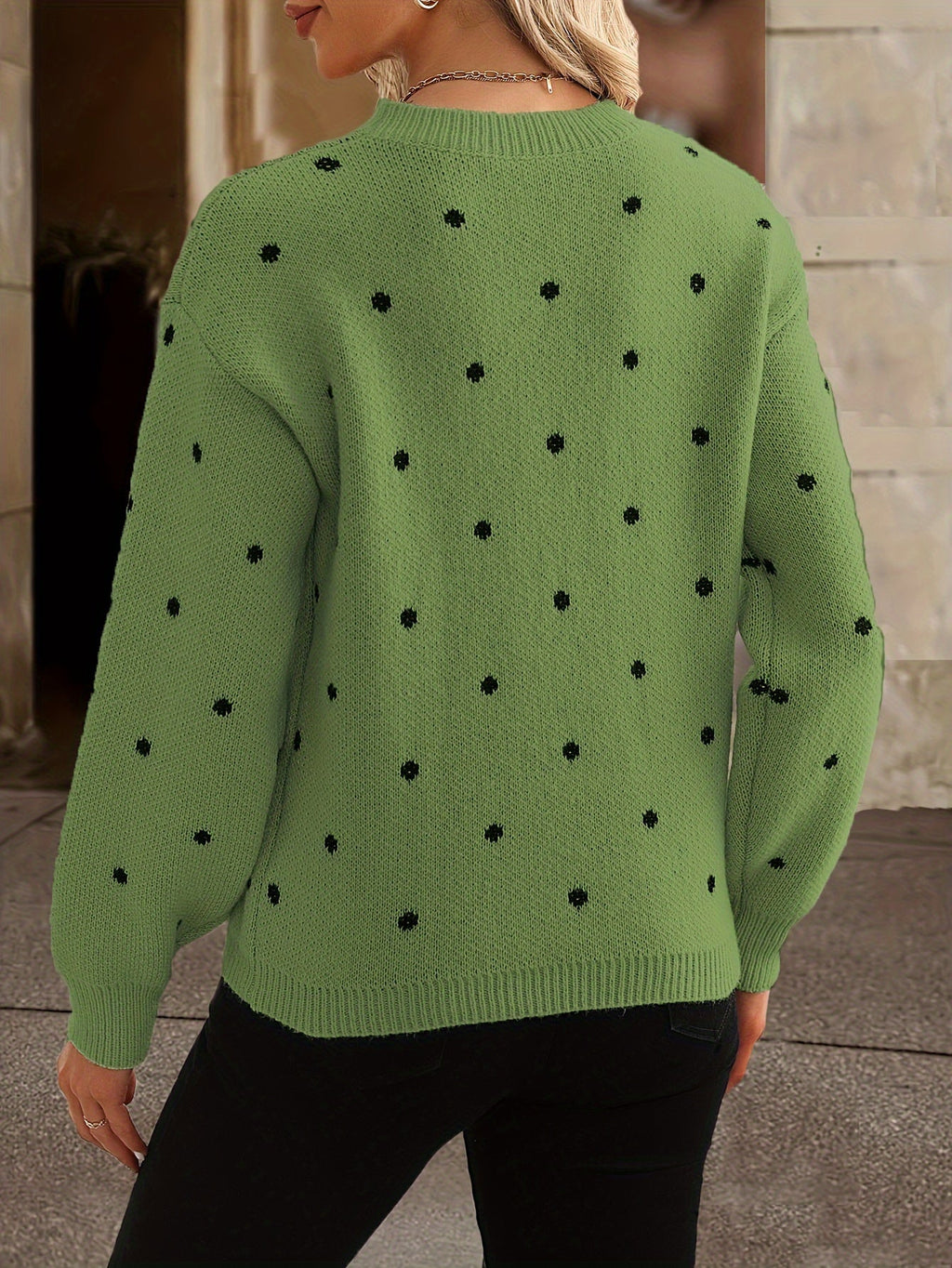 Women's Polka-Dot Sweater – Round Neckline and Loose Fit - J&B; - 7 - Elvaroza.com