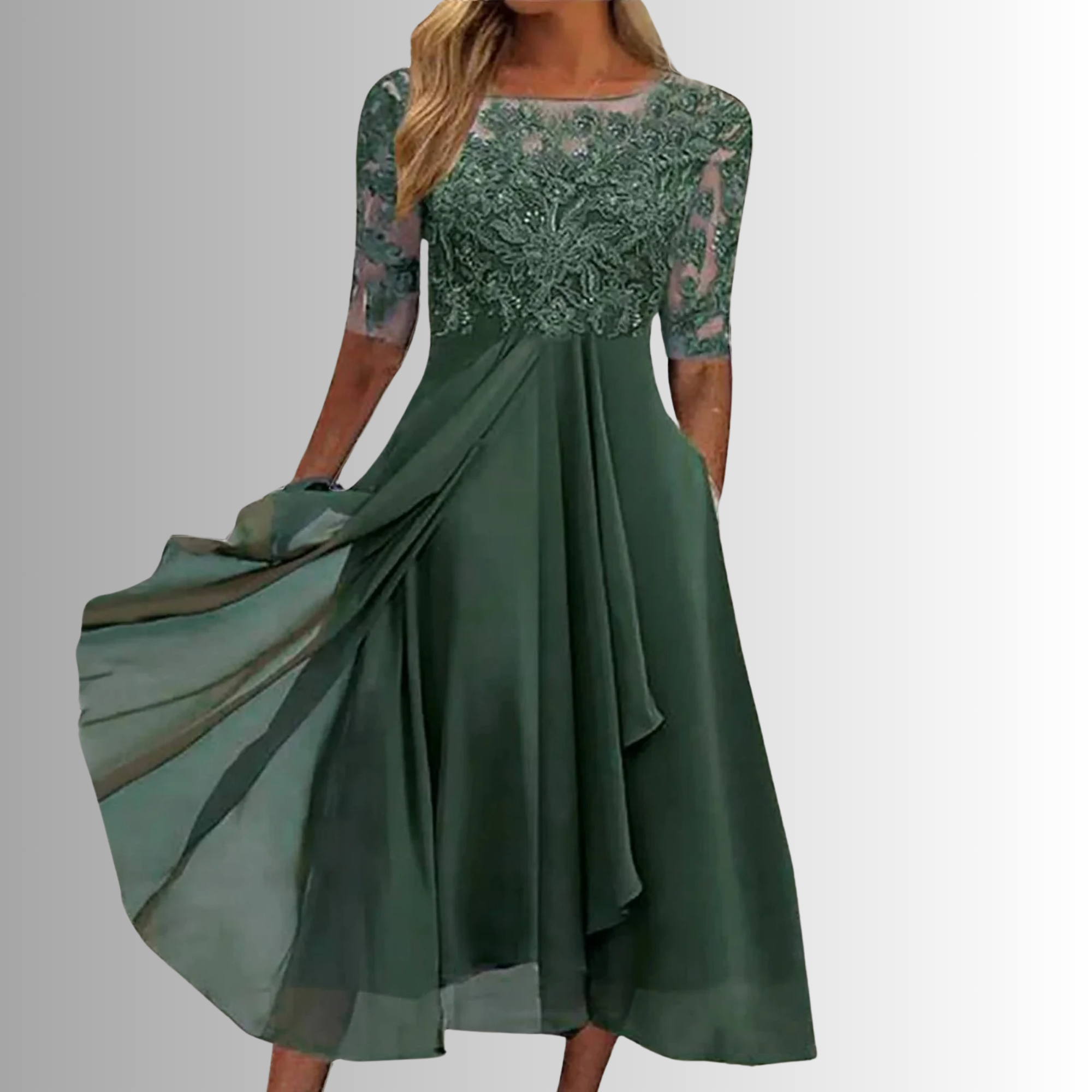 Karin – Elegant Lace Half-Sleeve Dress - Image 4
