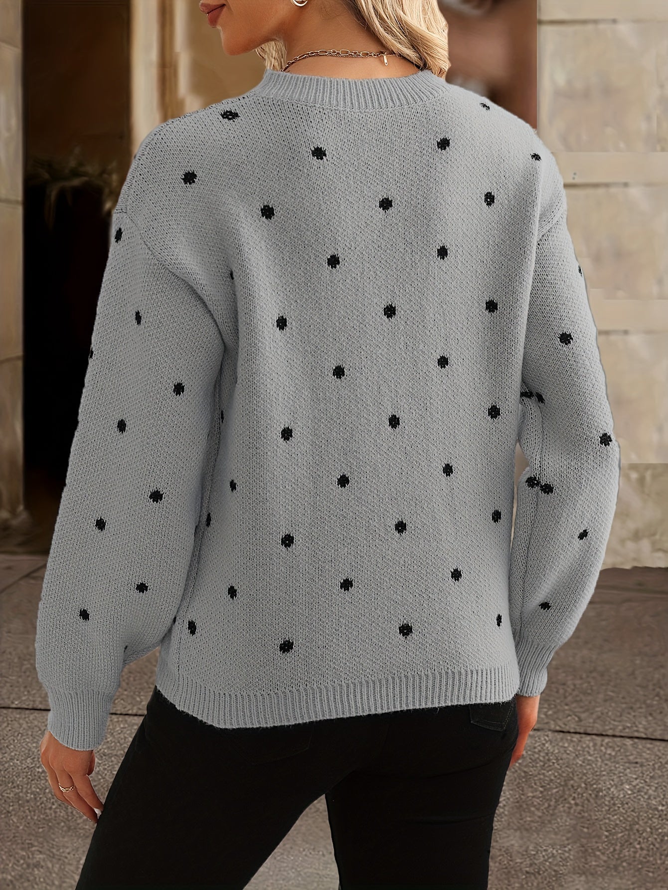 Women's Polka-Dot Sweater – Round Neckline and Loose Fit - J&B; - 6 - Elvaroza.com