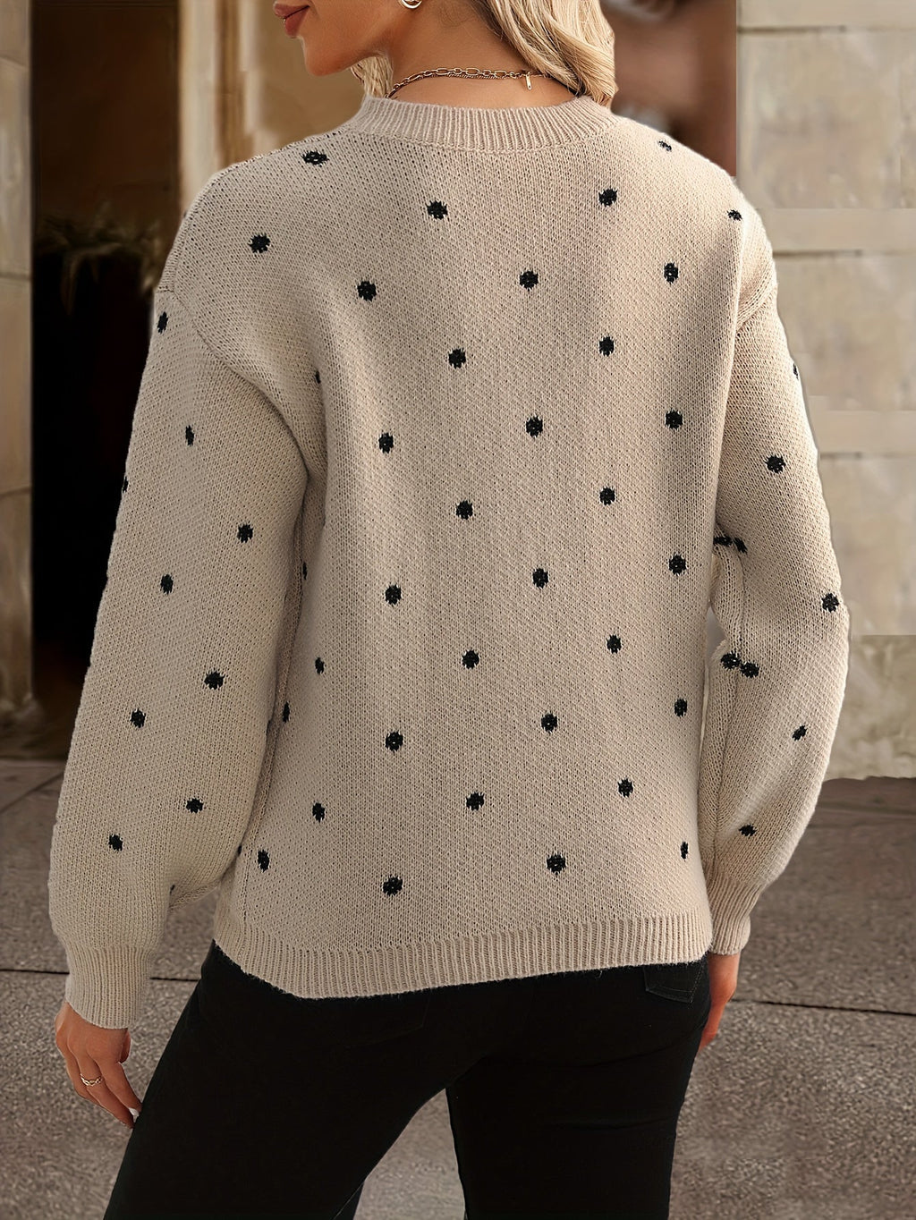 Women's Polka-Dot Sweater – Round Neckline and Loose Fit - J&B; - 8 - Elvaroza.com