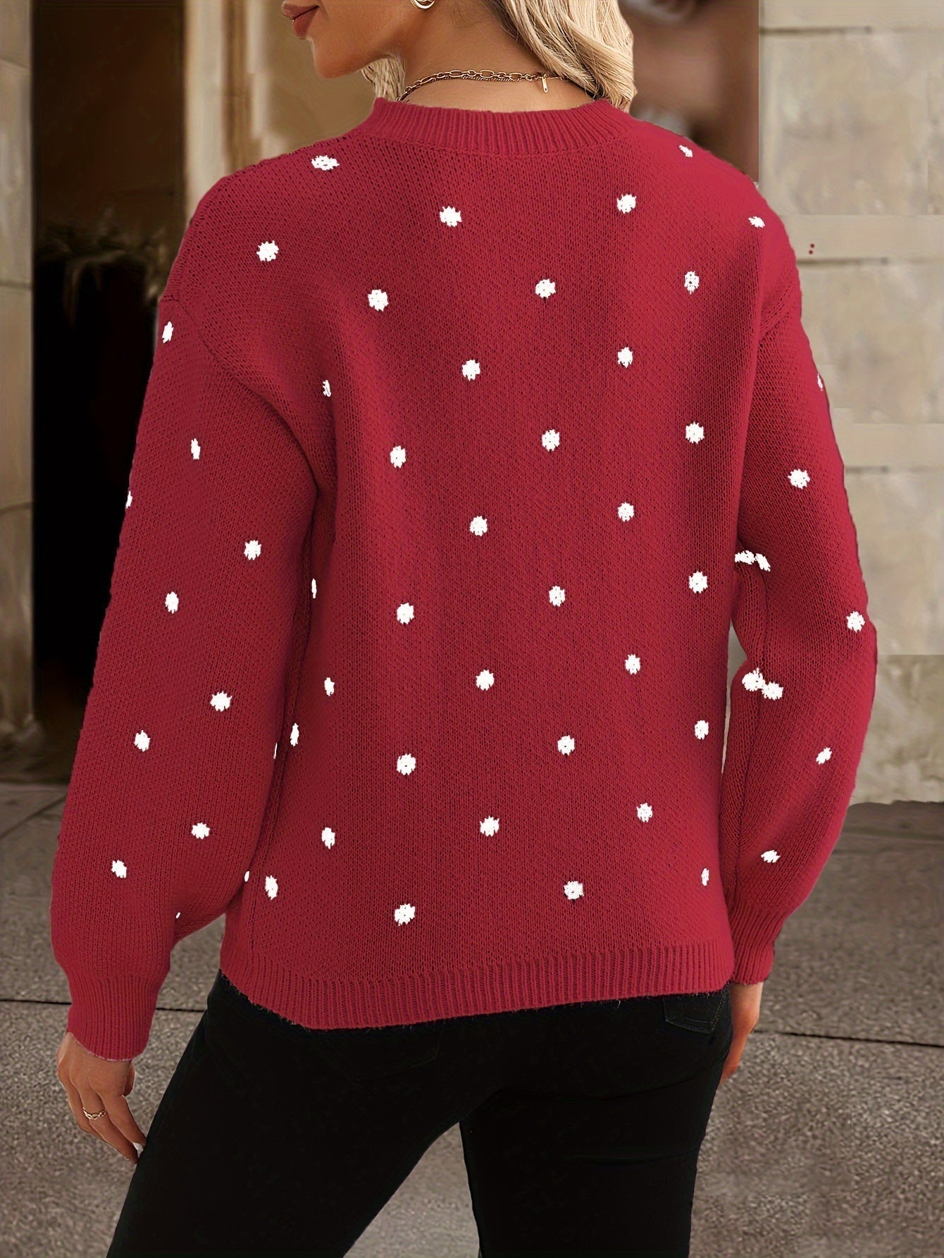 Women's Polka-Dot Sweater – Round Neckline and Loose Fit - J&B; - 5 - Elvaroza.com