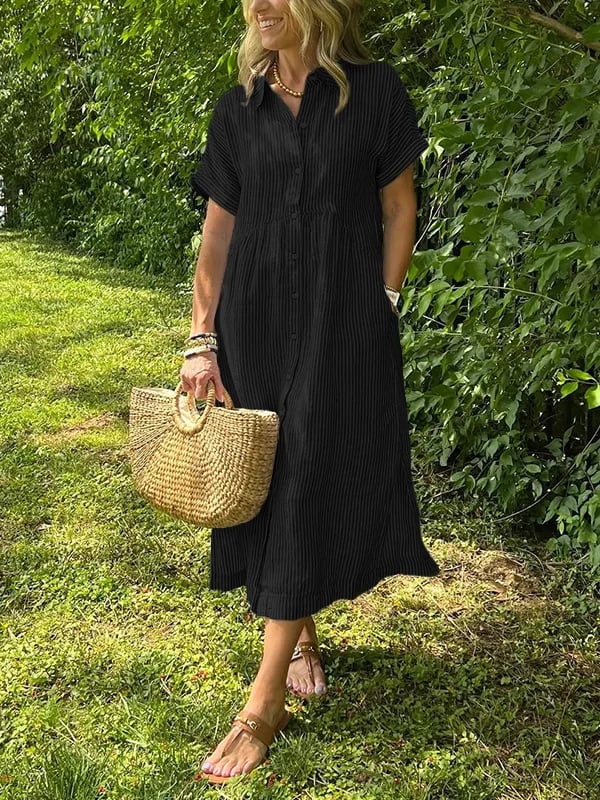 Mia – Women Striped Button-Up Midi Dress - Image 3