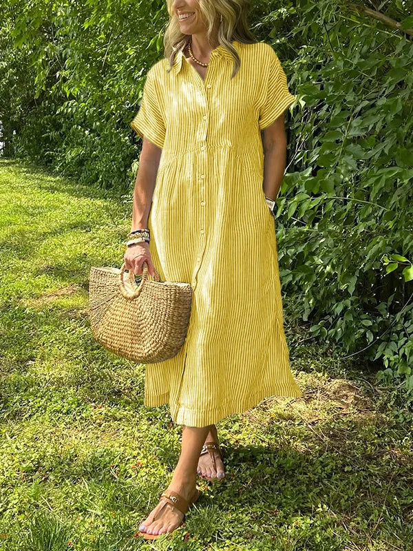 Emma – Women Striped Button-Up Midi Dress - Image 6