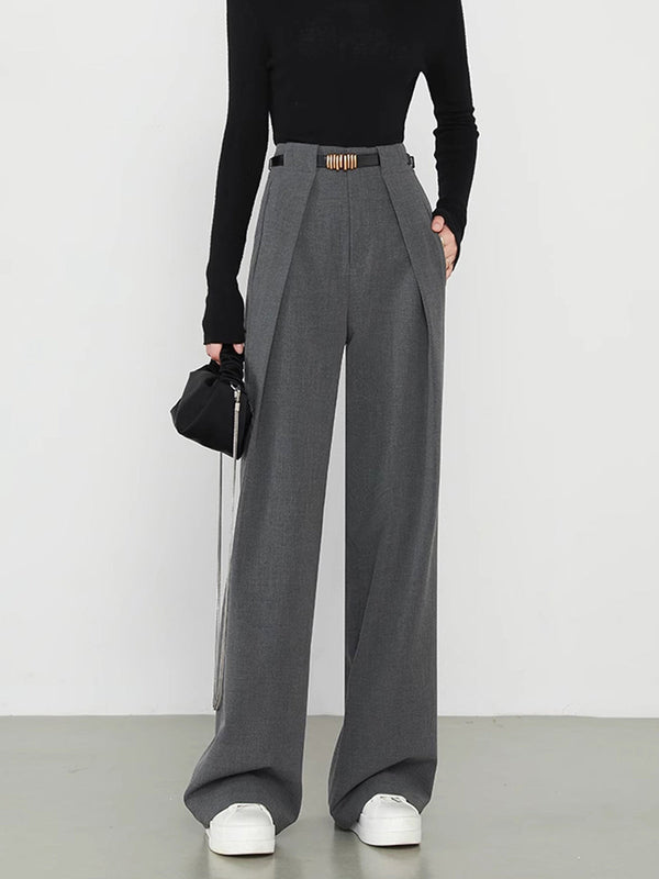 Maja – Plain Pockets Straight Trousers - Image 1