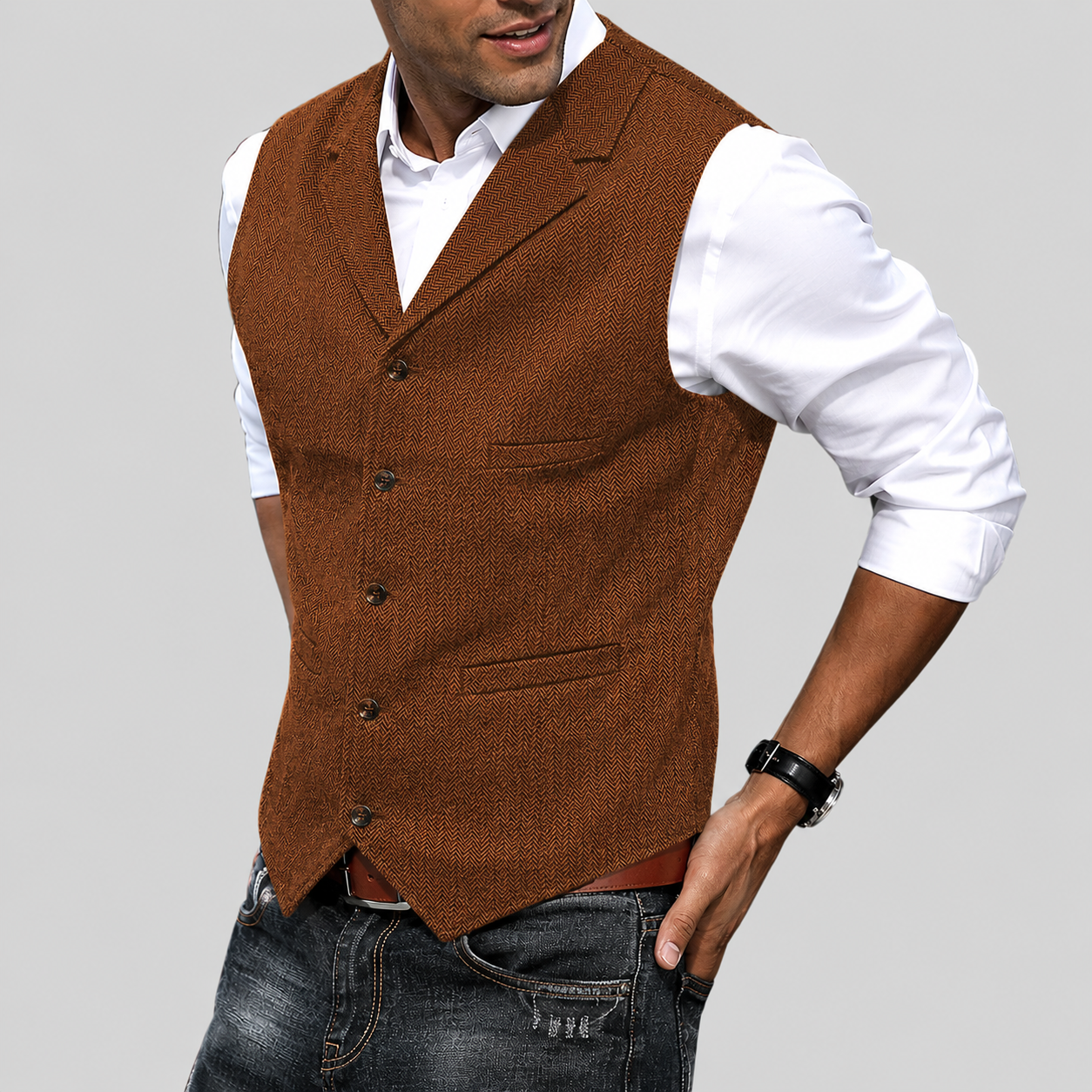 Alexander – Tailored Herringbone Vest - Image 11