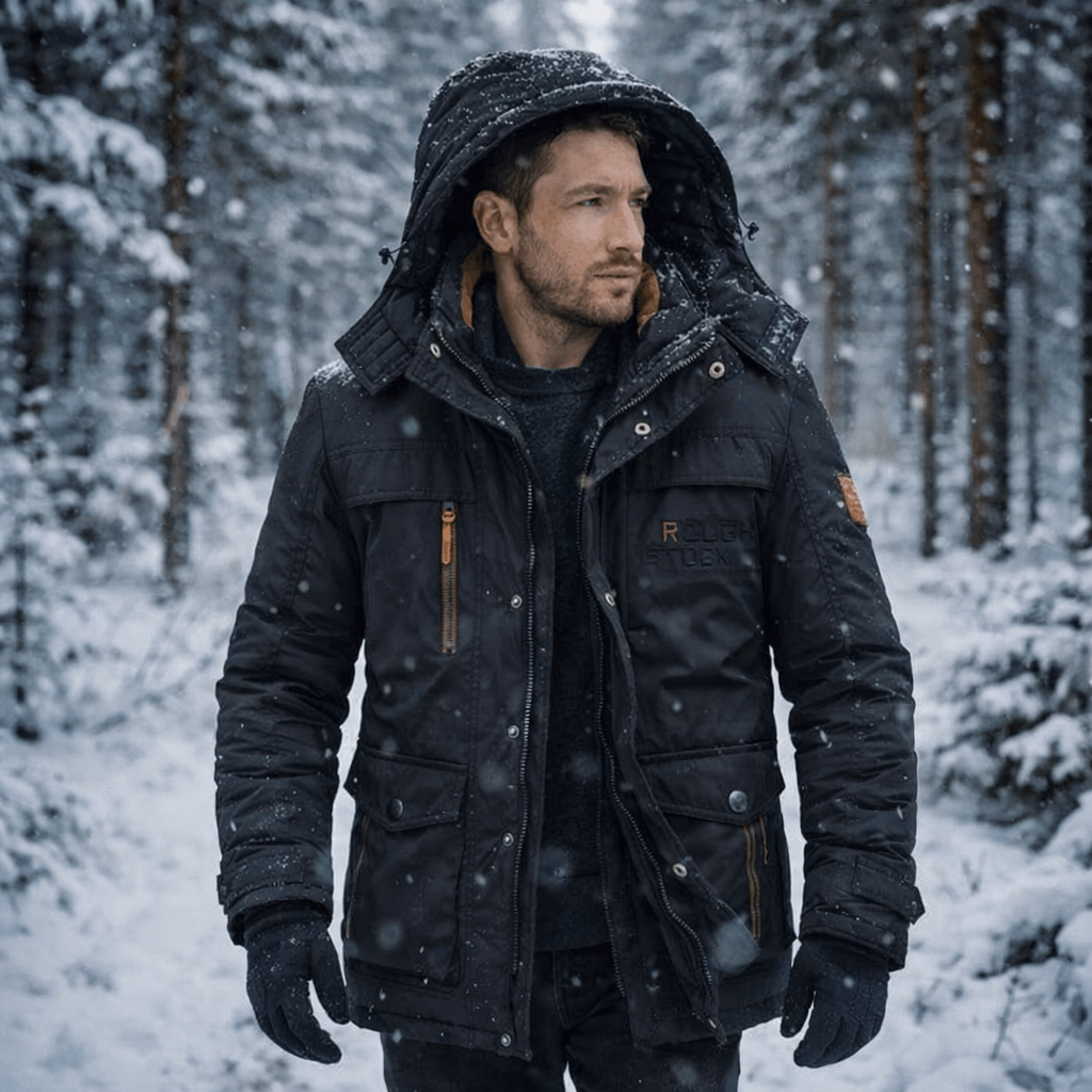 Men's Padded Jacket with Detachable Hood and Fleece Lining - J&B; - 10 - Elvaroza.com