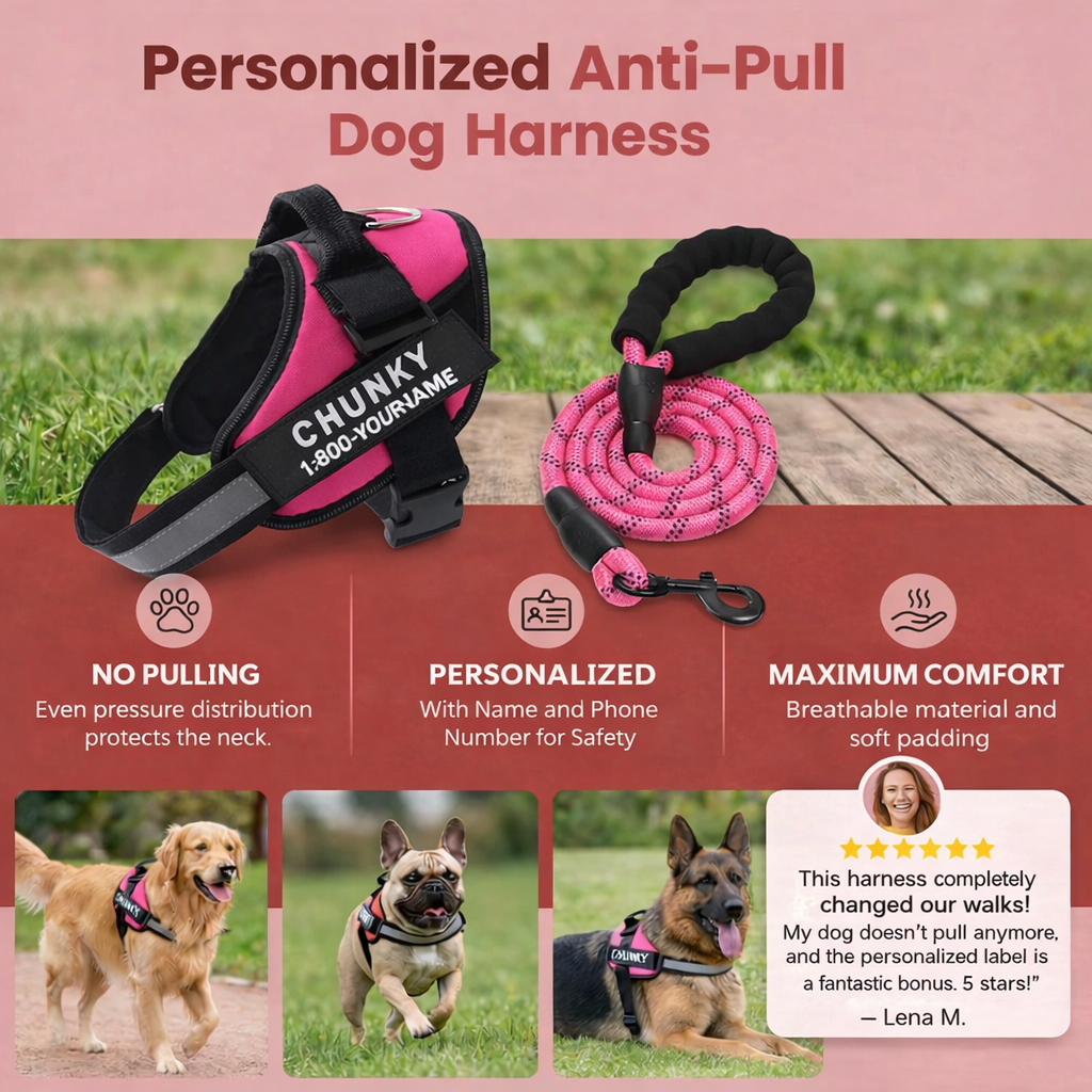 Chunky Personalized Anti-Pull Dog Harness & Leash – Ensure Comfort and Control
