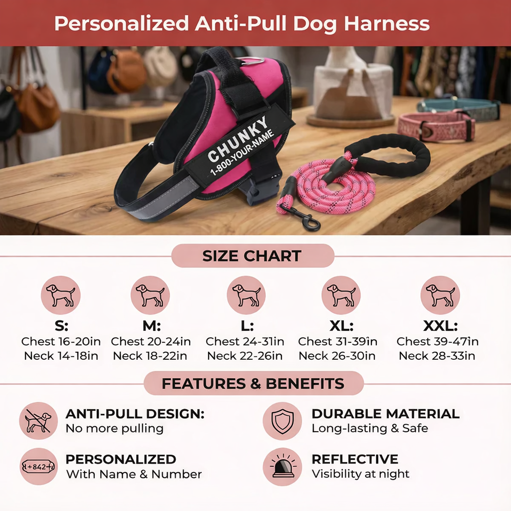 Chunky Personalized Anti-Pull Dog Harness & Leash – Ensure Comfort and Control
