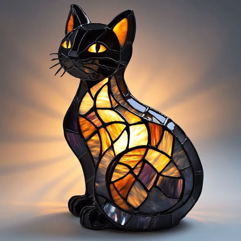 Stained Glass Cat Lamp – Illuminate Your Space with Style - Image 2