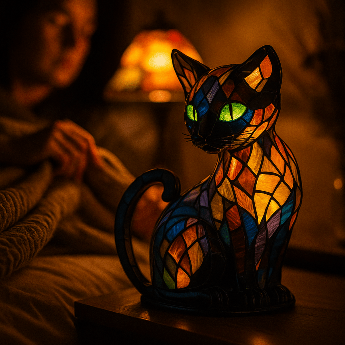 Stained Glass Cat Lamp – Illuminate Your Space with Style - Image 5