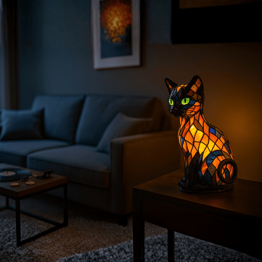 Stained Glass Cat Lamp – Illuminate Your Space with Style - Image 4