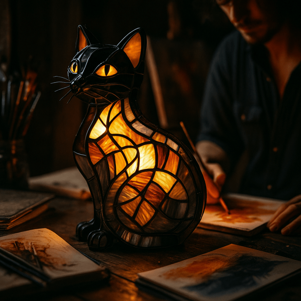 Stained Glass Cat Lamp – Illuminate Your Space with Style - Image 6