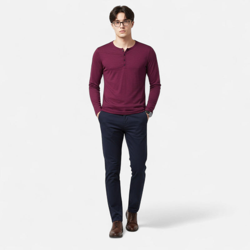Theo – Long Sleeve Henley Shirt - Image 1