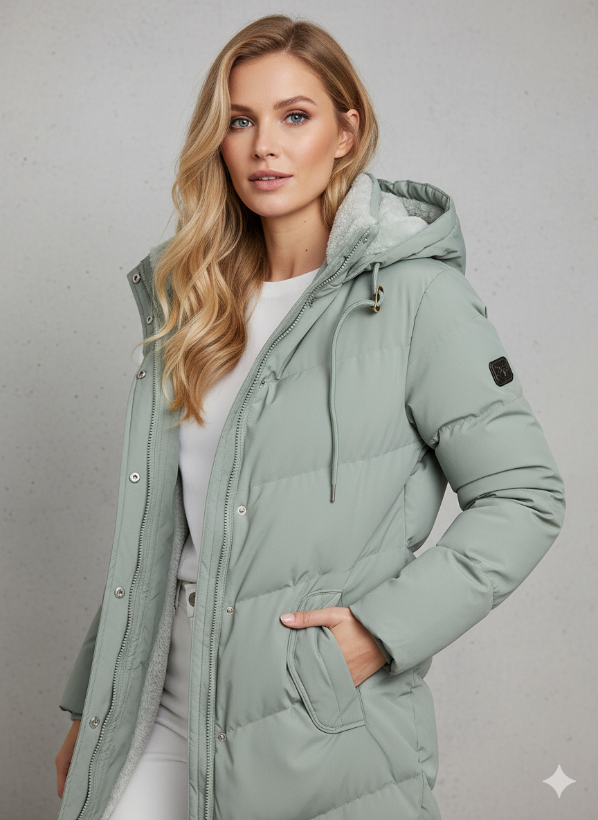 Long down jacket for women with a hood and cozy lining - J&B; - 4 - Elvaroza.com