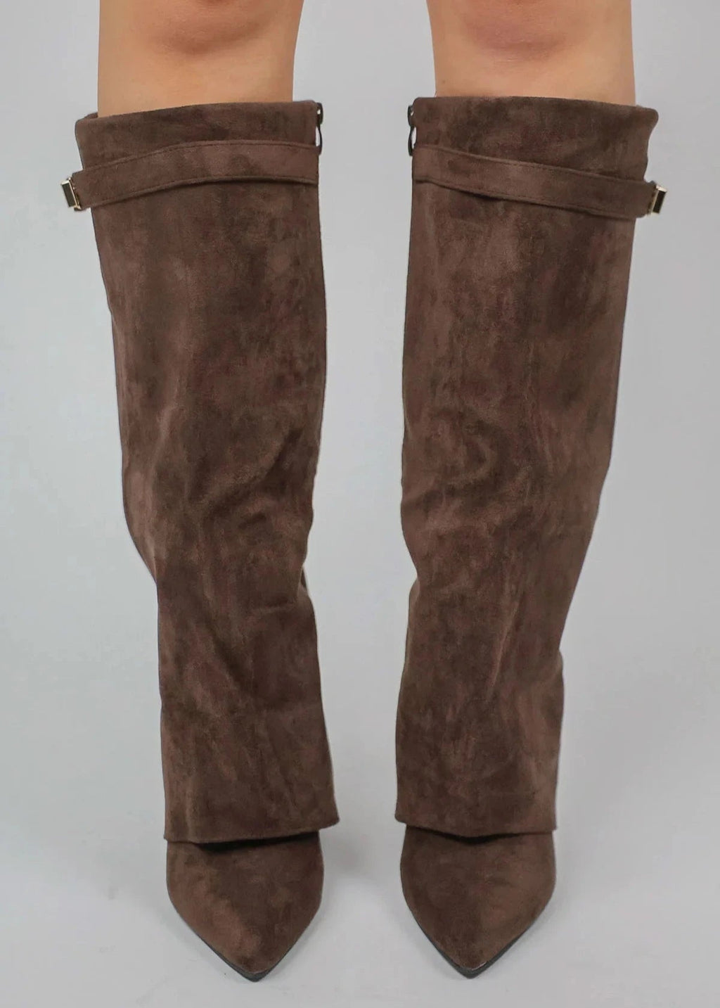Women's Knee-High Boots with a Straight Shaft and Pointed Toe - J&B; - 11 - Elvaroza.com