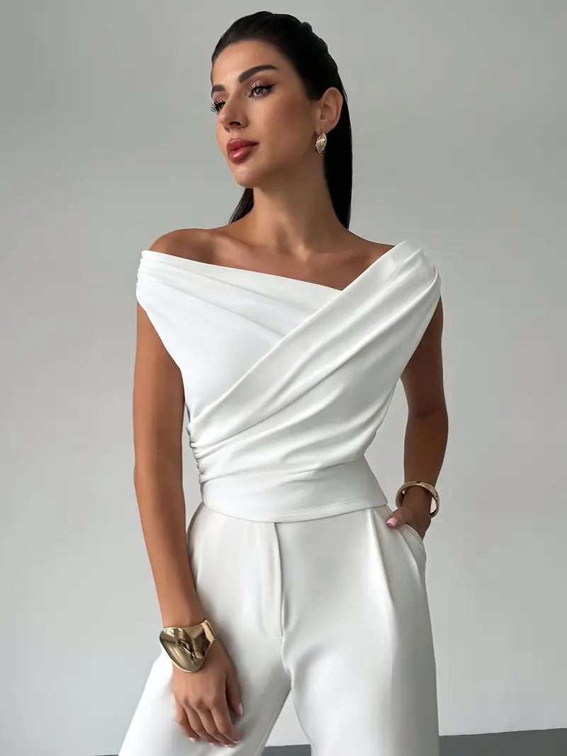 Mira –  Grace Draped Shoulder Top Blouse - Image 1