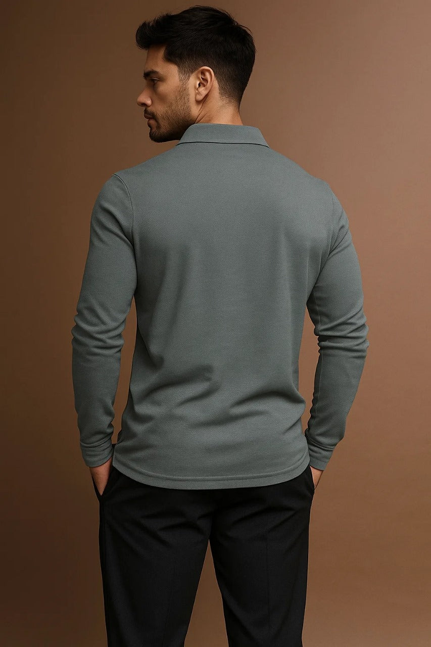 Men's long-sleeved polo shirt with a striking collar - J&B; - 2 - Elvaroza.com