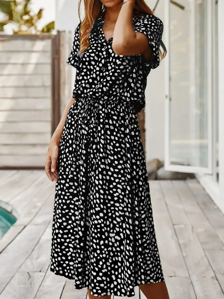 Midi Dress Women with Button Front and Flattering Drawstring Waist - Image 7