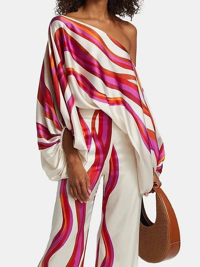 Two-piece set for women: off-the-shoulder top and wide-leg pants - J&B; - 2 - Elvaroza.com