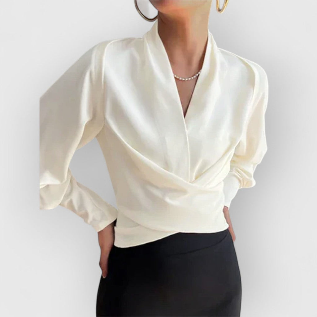 Lina – Elegant Puff Sleeves Wrap Blouse - Image 4