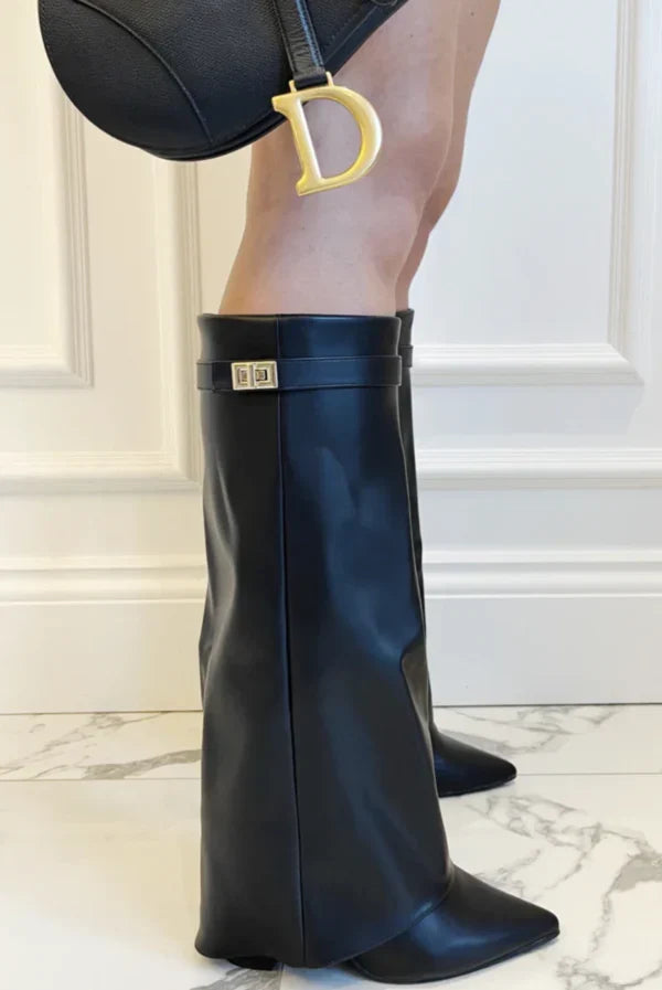 Women's Knee-High Boots with a Straight Shaft and Pointed Toe - J&B; - 14 - Elvaroza.com