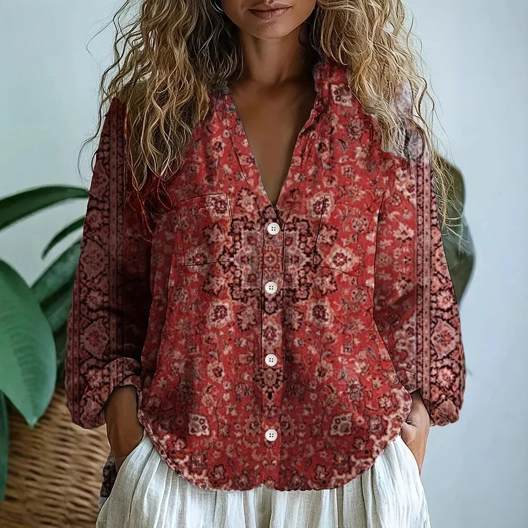 Luna – Women Floral Print Button-Up Blouse - Image 6