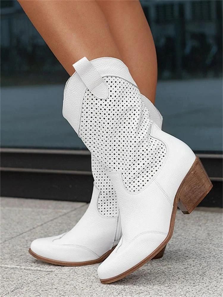 Women's Cowboy Boots with Perforations and Block Heels - J&B; - 5 - Elvaroza.com