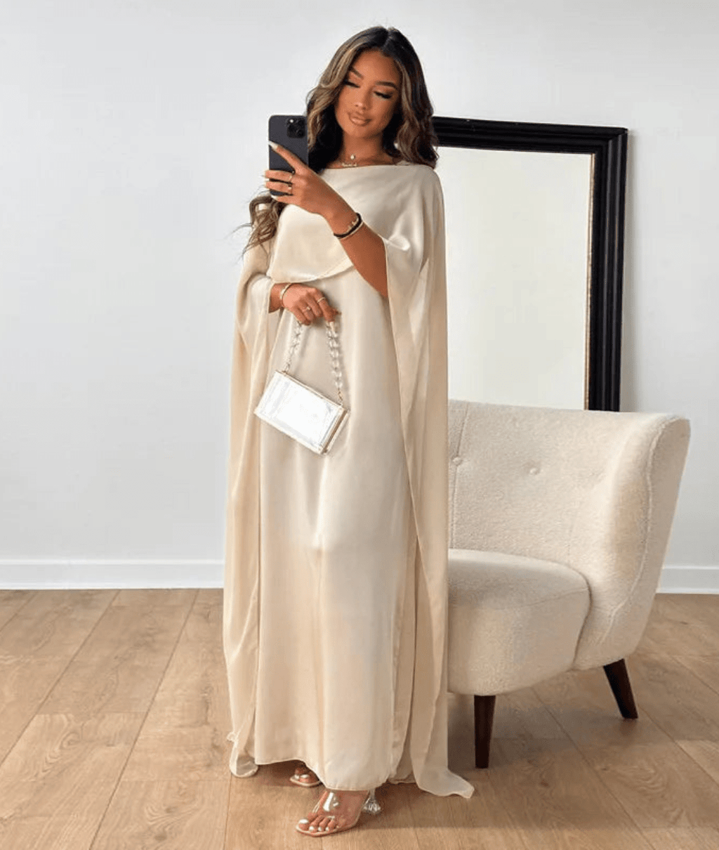 Lea – Elegant  Draped Sleeve Dress - Image 1