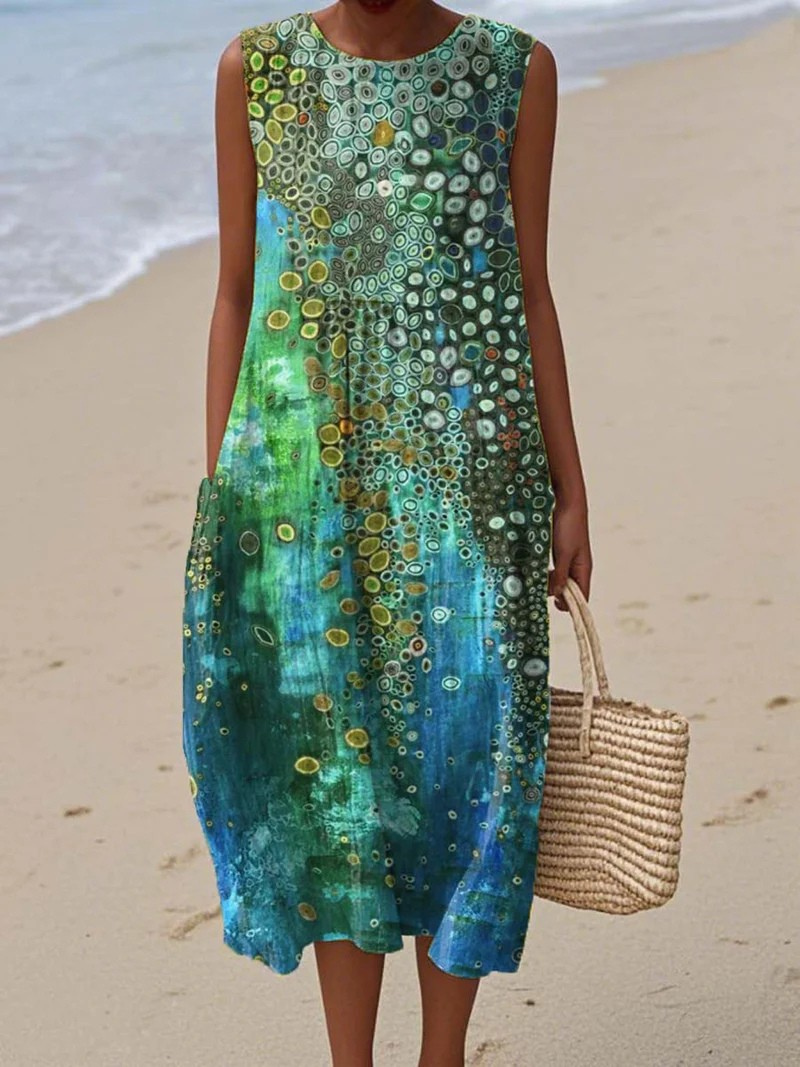 Summer Dress Women Colorful Print | Relaxed Fit with Pockets - Image 1