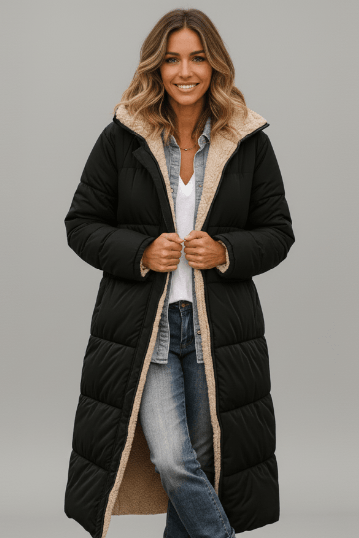 Women's Long Down Coat with Hood and Soft Lining - J&B; - 1 - Elvaroza.com