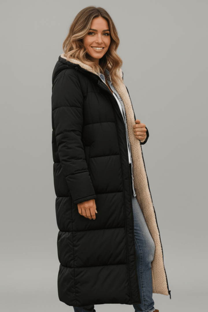 Women's Long Down Coat with Hood and Soft Lining - J&B; - 9 - Elvaroza.com