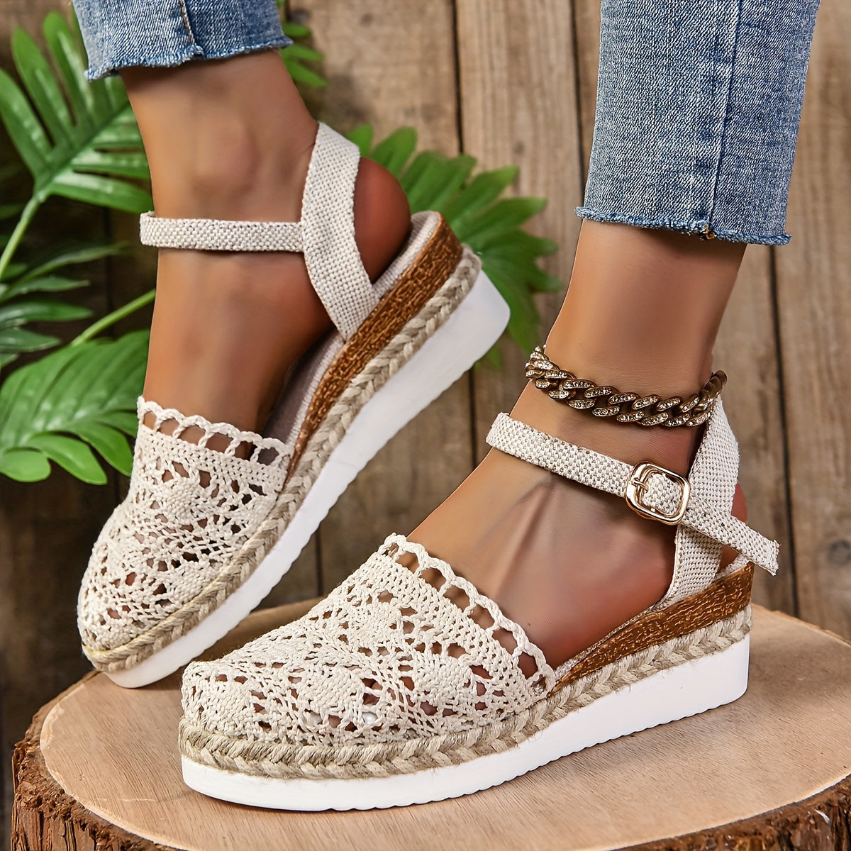 Annika – Women Crochet Wedge Sandals - Image 1