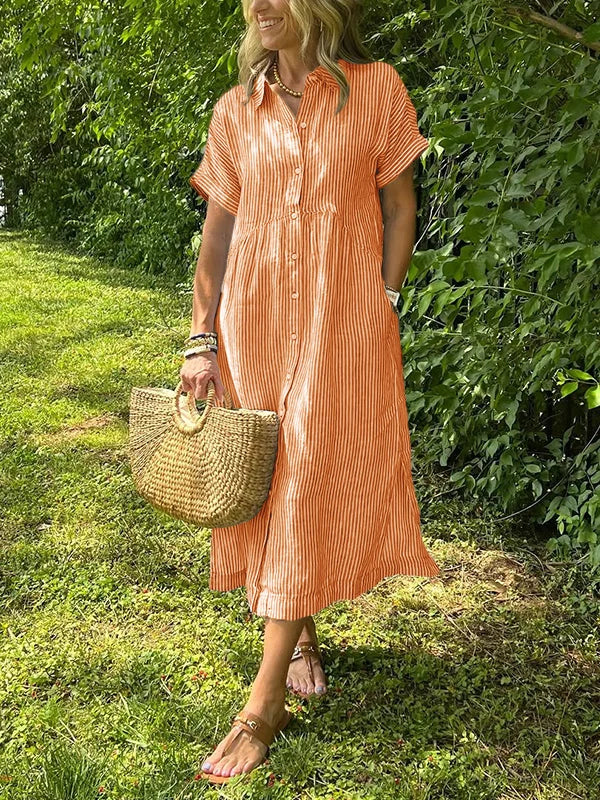 Emma – Women Striped Button-Up Midi Dress - Image 8