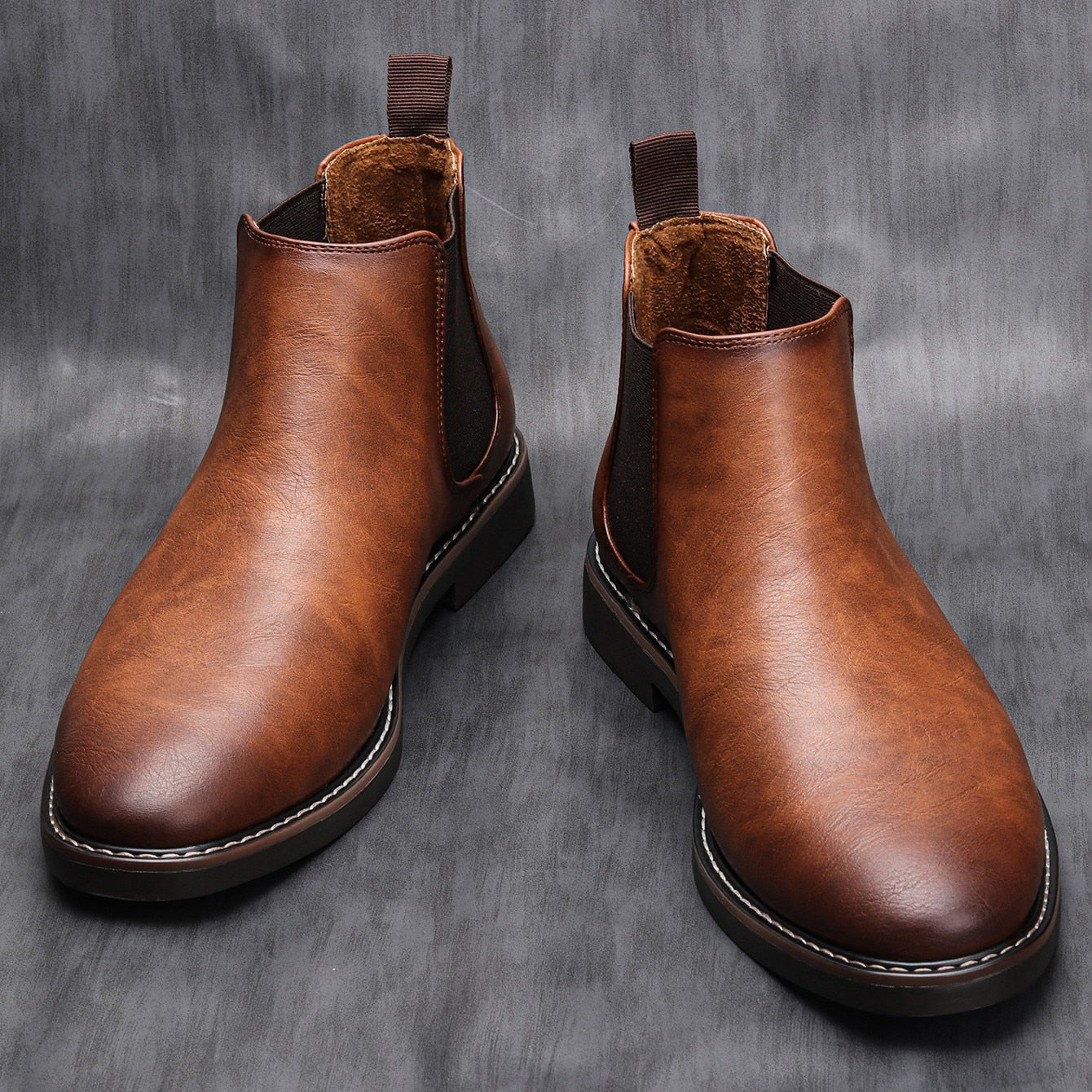 Men's Brown Chelsea Boots with Elastic Inserts - J&B; - 6 - Elvaroza.com