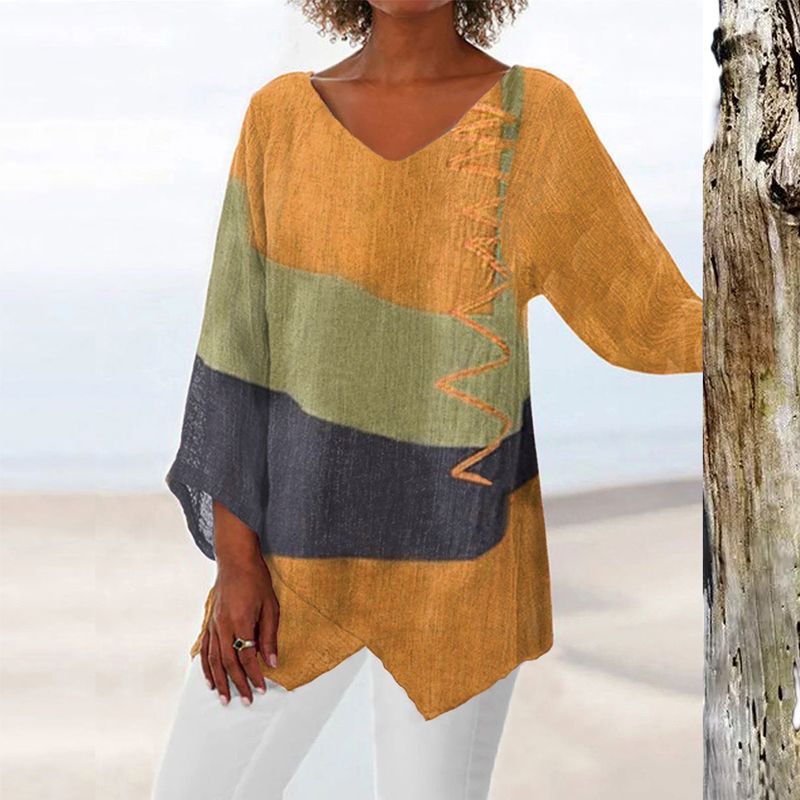 Christina – Women Artistic Long Shirt  V-Neck Blouse - Image 2