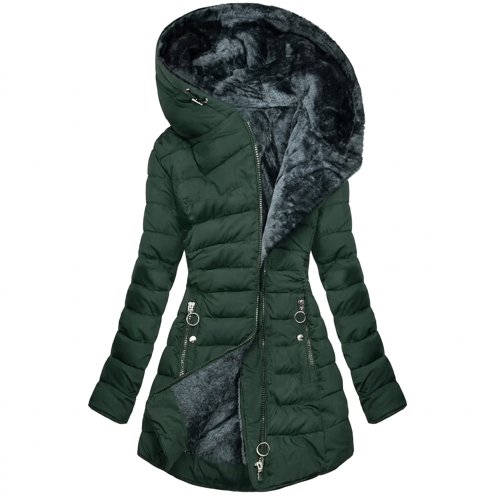 Stylish women's winter jacket with a hood in a modern quilted design - J&B; - 4 - Elvaroza.com