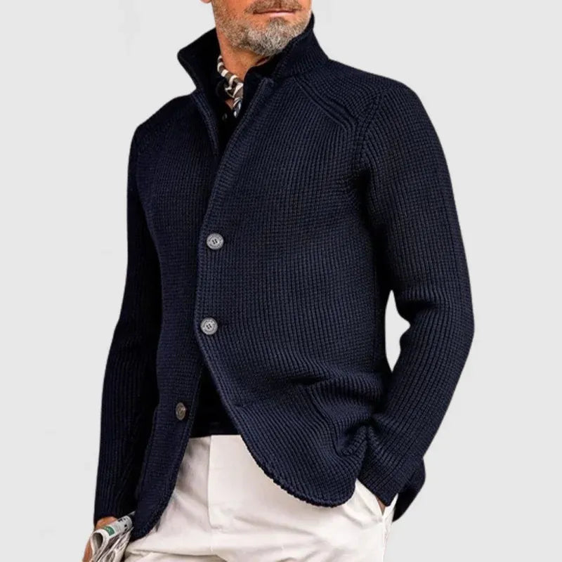 Men's Cardigan with High Collar and Button Placket | E&R - 1 - Elvaroza.com