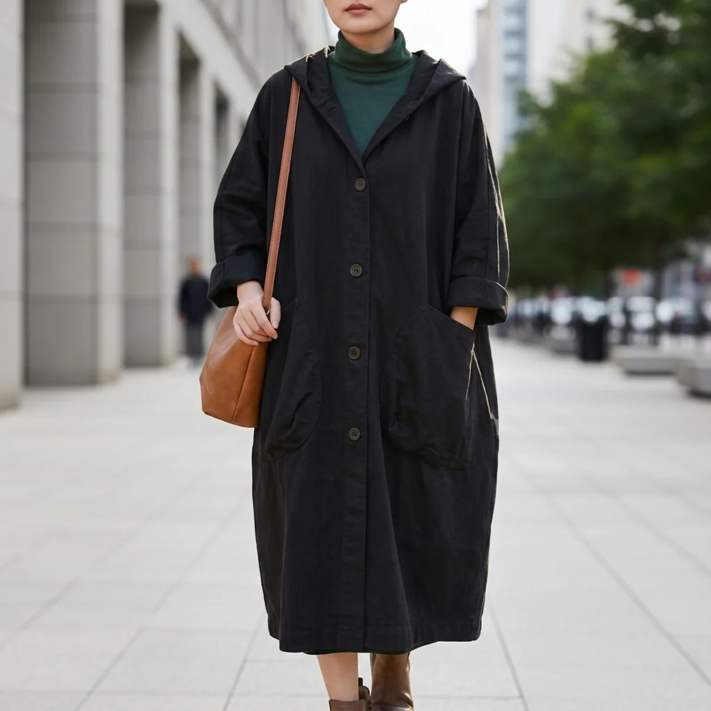 Women's Long Utility Jacket with Hood and Pockets | E&R - 4 - Elvaroza.com