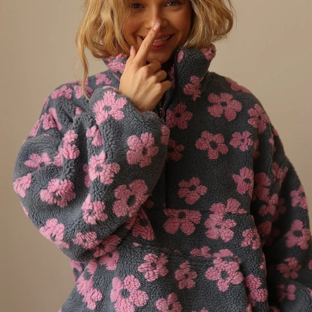 Floral Oversized Jacket Women's with Half-Zip Closure | E&R - 5 - Elvaroza.com