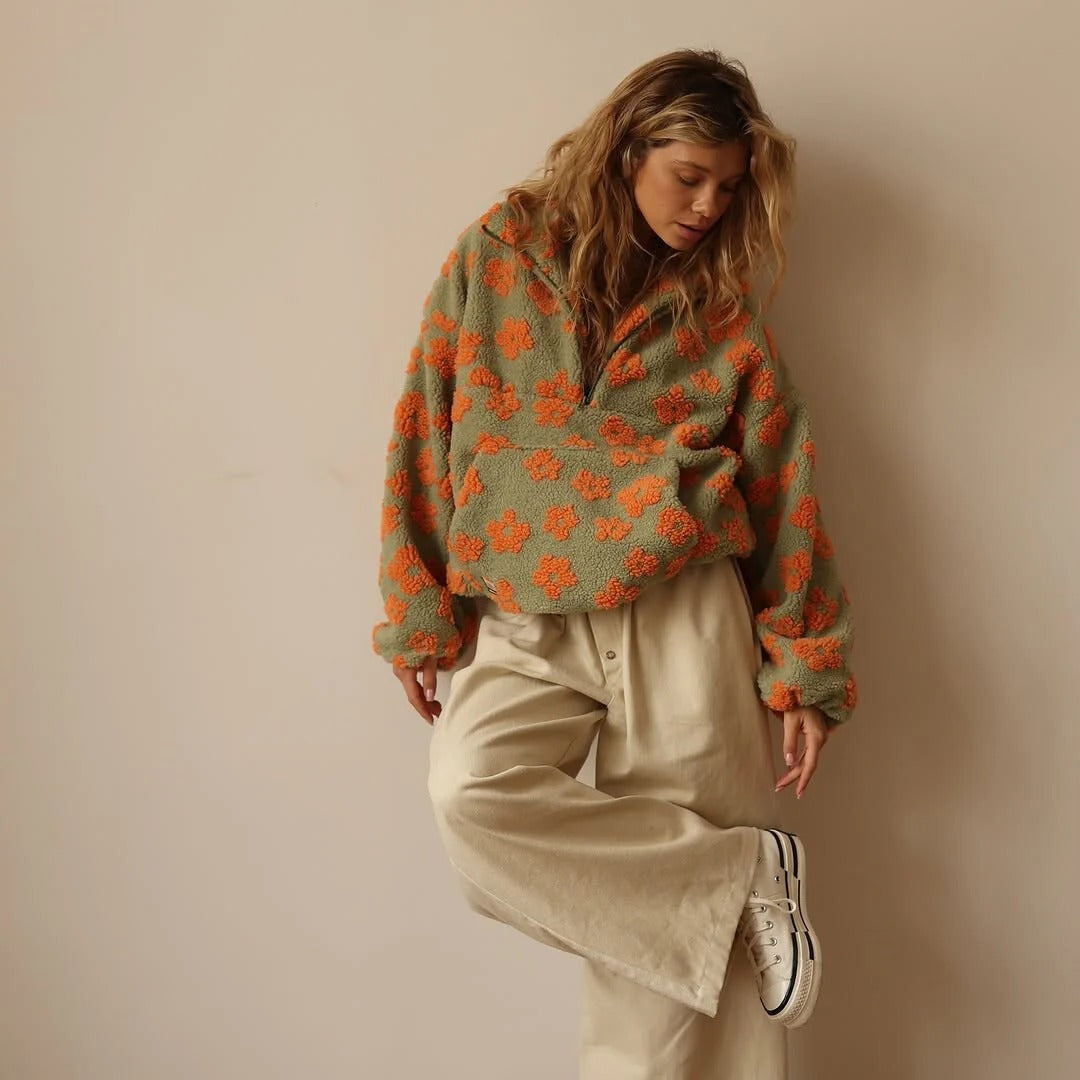 Floral Oversized Jacket Women's with Half-Zip Closure | E&R - 6 - Elvaroza.com