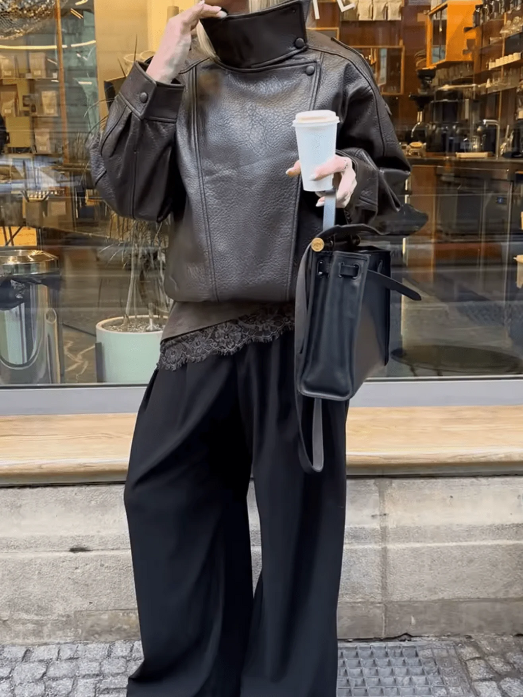 Women's Oversized Jacket with High Collar and Unique Button Detail | E&R - 4 - Elvaroza.com