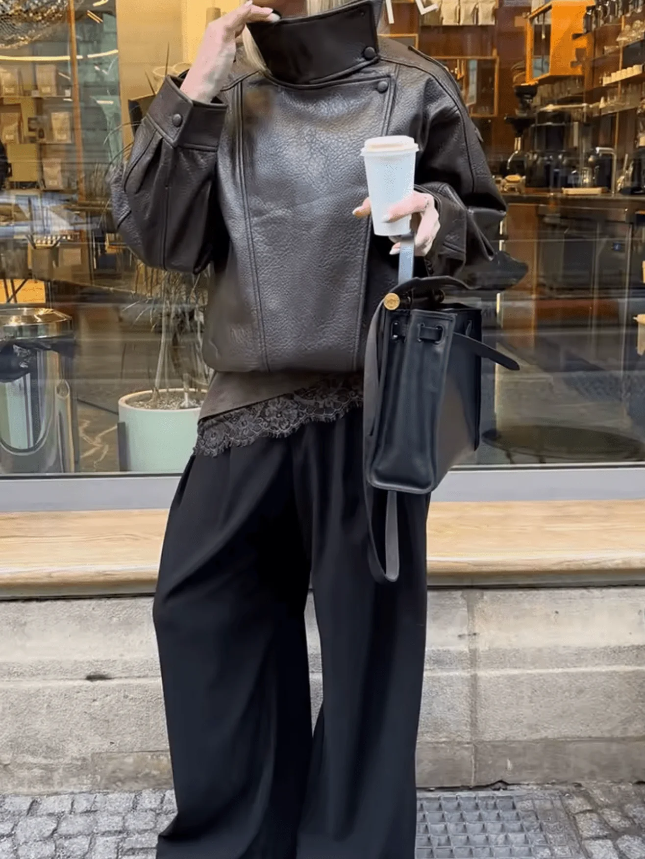 Women's Oversized Jacket with High Collar and Unique Button Detail | E&R - 4 - Elvaroza.com