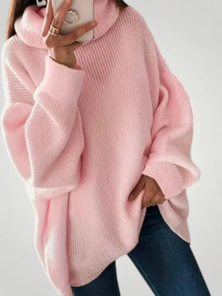 Women's Oversized Sweater with Turtleneck + Cozy Ribbed Texture | E&R - 1 - Elvaroza.com