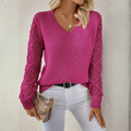 Women's V-Neck Sweater with Textured Sleeves | E&R - 1 - Elvaroza.com