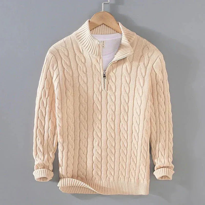 Men's Cable-Knit Sweater with Zipper and Ribbed Hem | E&R - 1 - Elvaroza.com