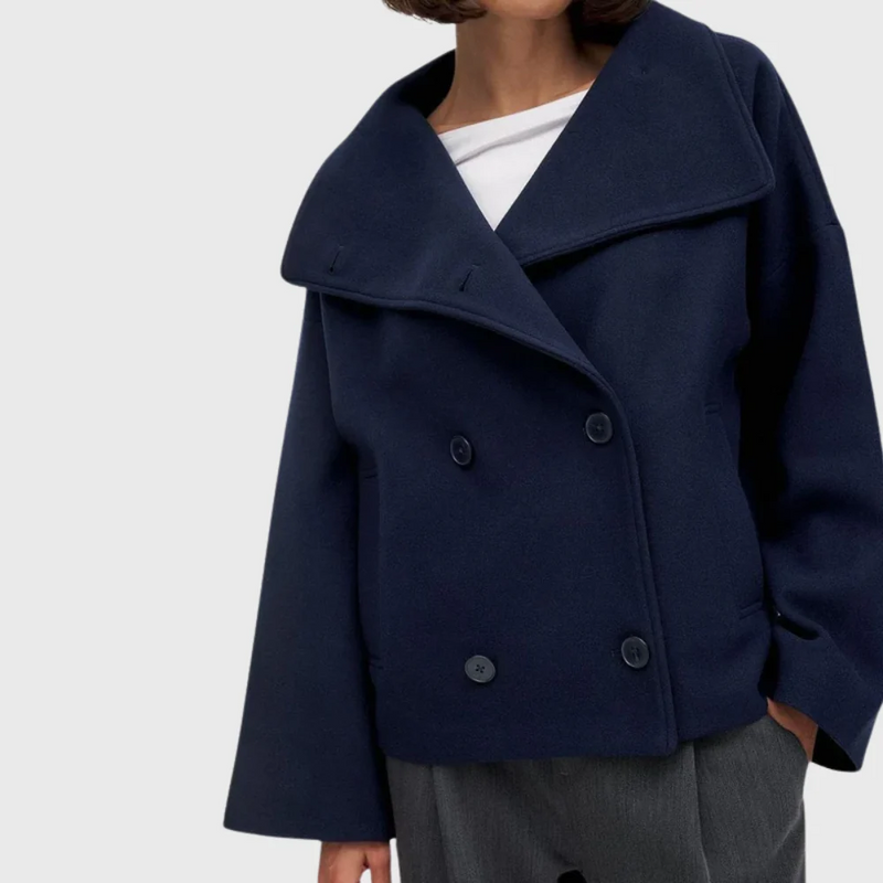 Women's double-breasted jacket with wide lapels and relaxed fit | E&R - 2 - Elvaroza.com