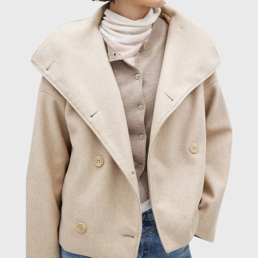Women's double-breasted jacket with wide lapels and relaxed fit | E&R - 3 - Elvaroza.com